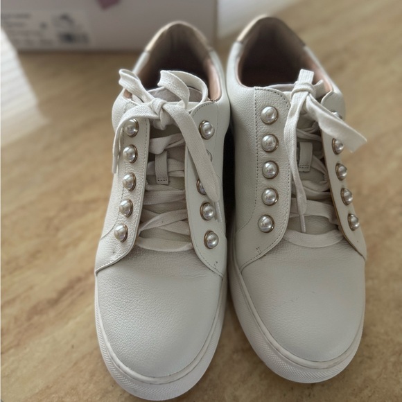 Alex Marie Cream Pearl-Studded leather Sneakers - Picture 1 of 9